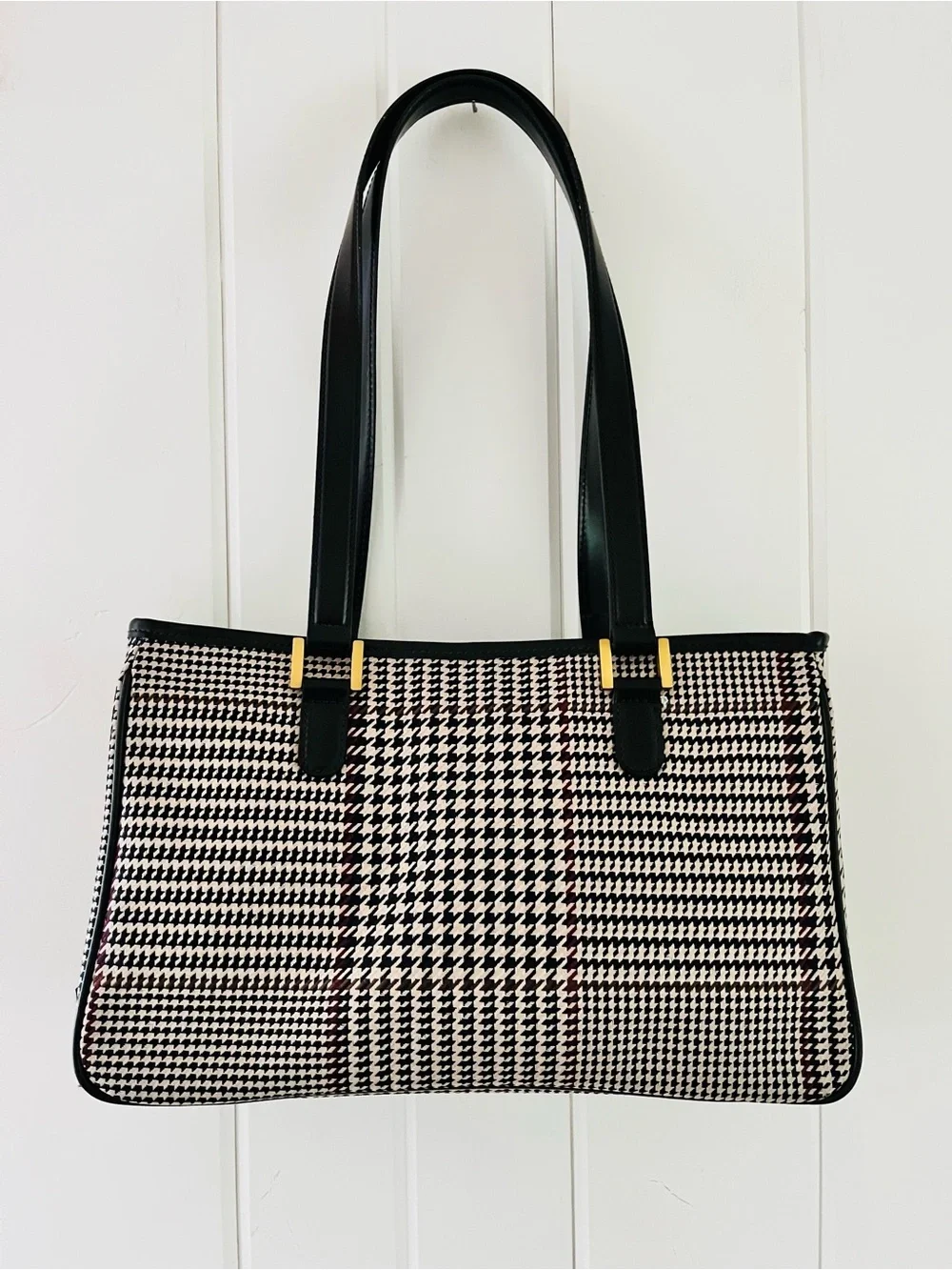 Lauren Ralph Lauren Vintage Houndstooth Tote Bag with Gold Accents